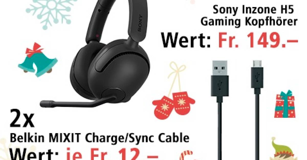 Win INZONE H5 gaming headset and Belkin cable on December 4