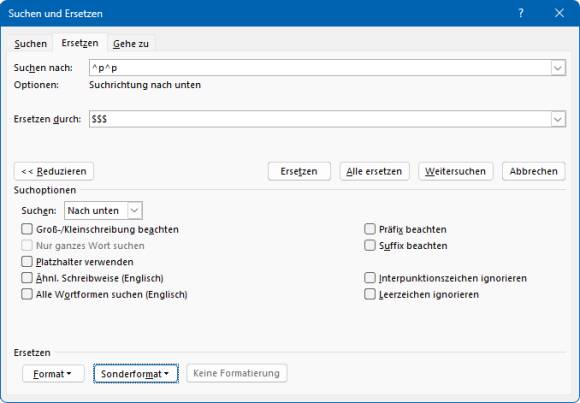 Der Suchen/Ersetzen-Dialog in Word