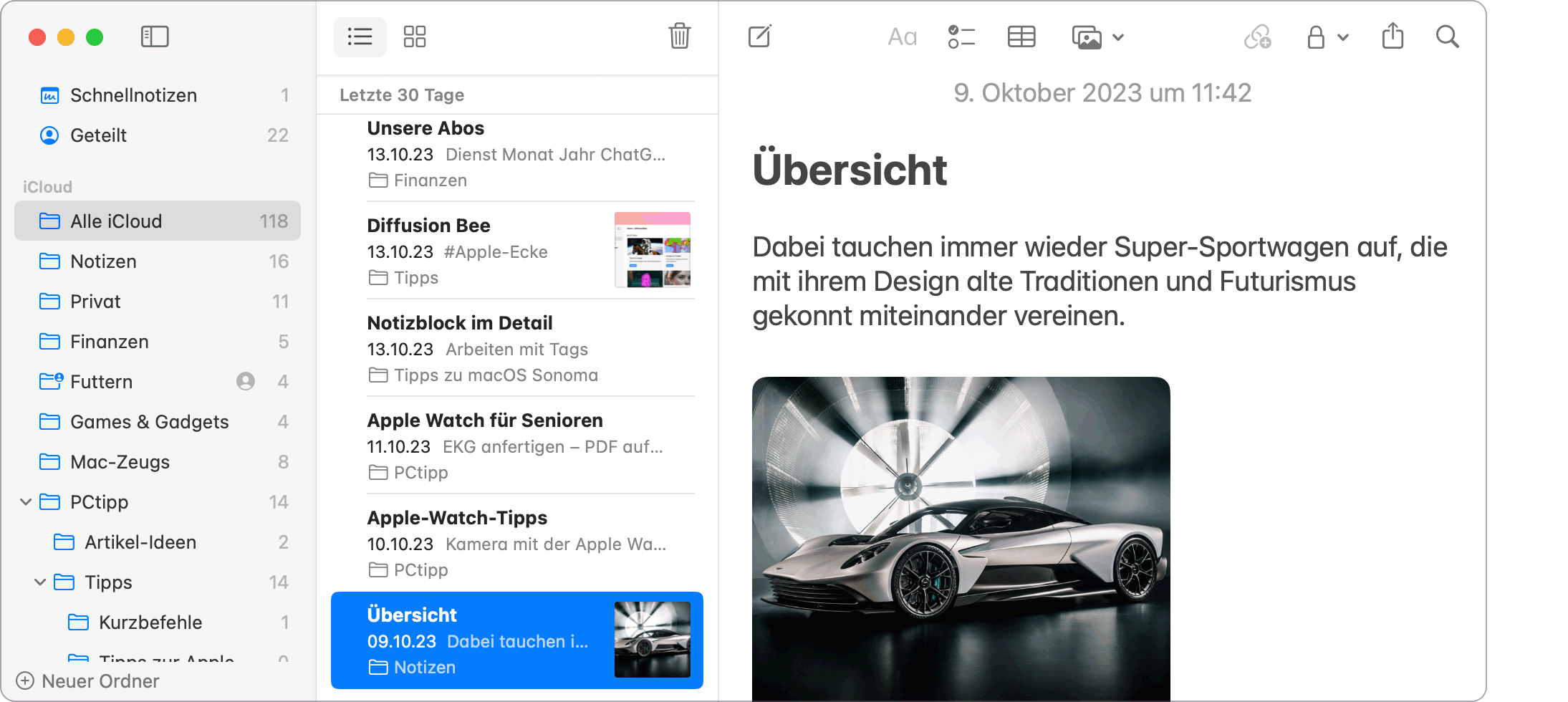 Screenshot vom Notizblock