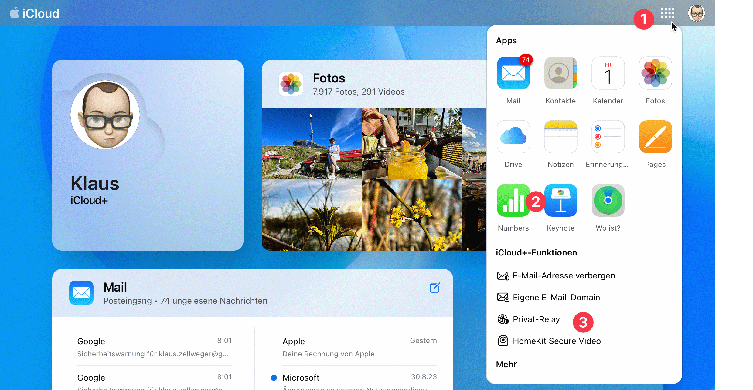 Übersicht über iCloud im Browser