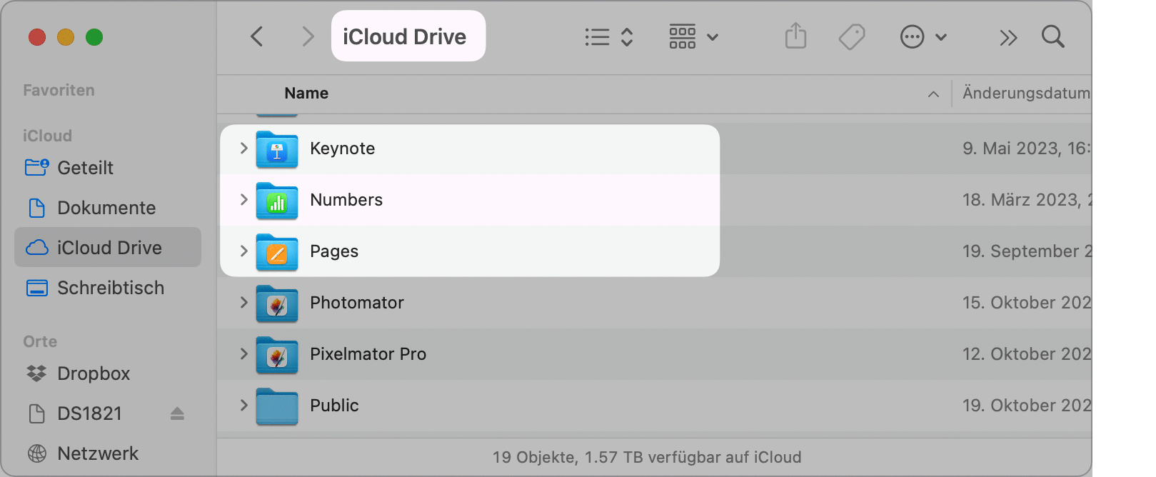 Standard-Verzeichnisse im iCloude-Drive