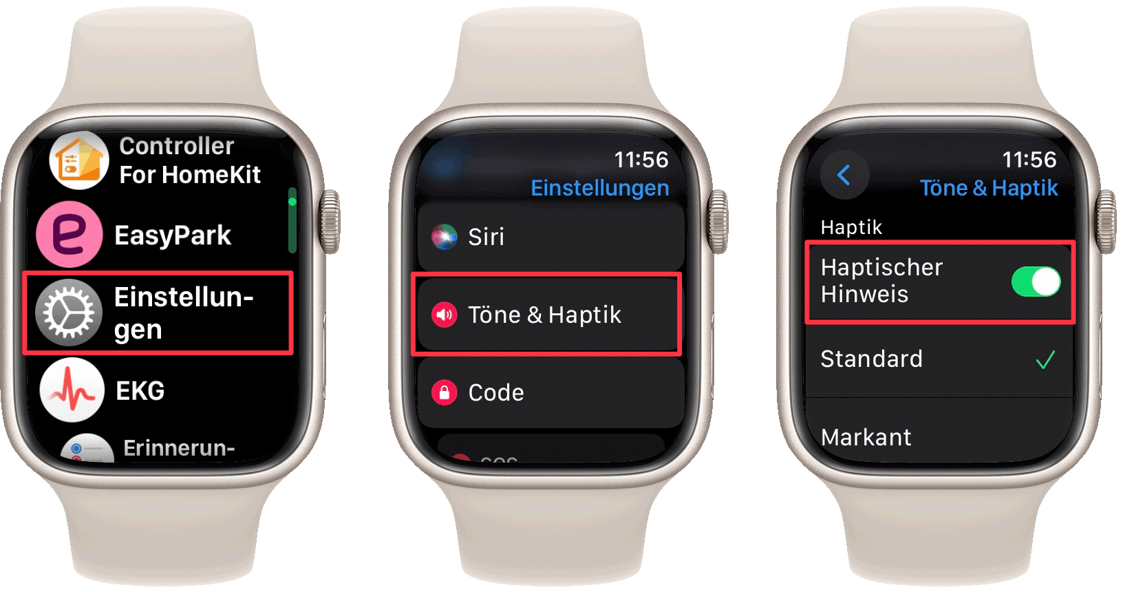 Einstellungen zum haptischen Feedback