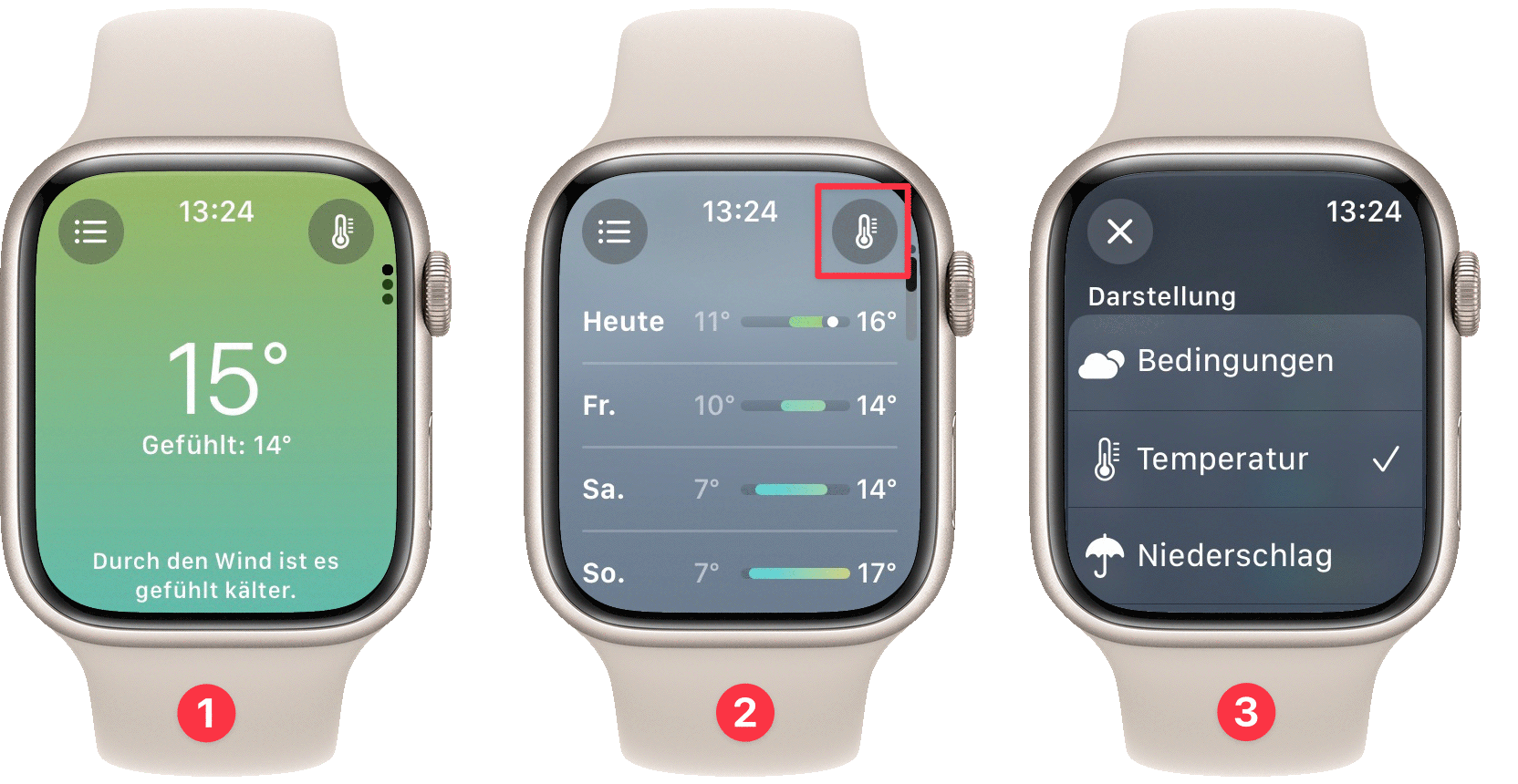 Einstellungen zur Anzeige in der Wetter-App