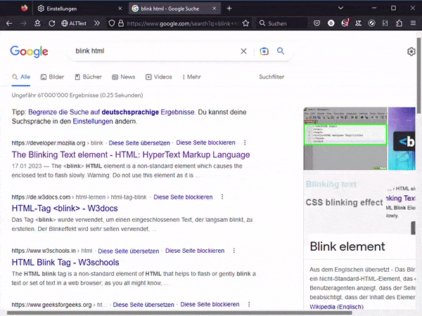 Animiertes GIF zeigt blinkende Begriffe in der Google-Suche