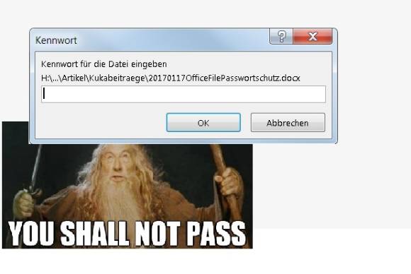 Symbolbild mit Passwort-Eingabefeld und Meme "You shall not pass" 