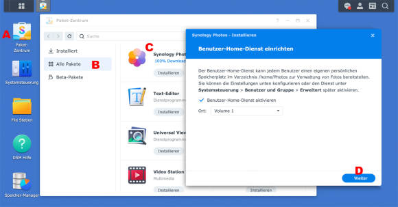 Bild 1: Synology Photos muss im Paket-Zentrum installiert werden