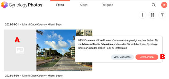 Bild 5: Fotos im HEIC-Format bedingen ein kostenloses, aber separat zu installierendes Plug-in