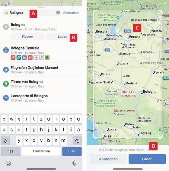 Bild 4: Ab iOS17 lässt sich das Kartenmaterial endlich vorab laden und offline nutzen