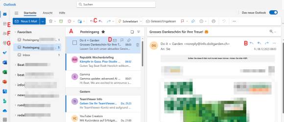 Bild 4: Am Umgang mit E-Mails hat sich im neuen Outlook wenig geändert