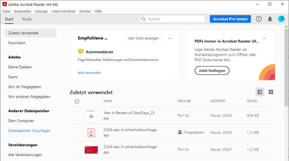 Bild 6: Bei der klassischen Ansicht des Acrobat Readers haben Sie links oben wieder normale Menüs