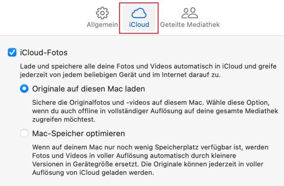Bild 4 : Auch in der Fotos-App werden nicht automatisch alle Bilder synchronisiert