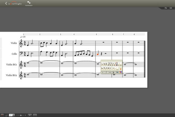 Screenshot Noteflight mit Musiknoten 