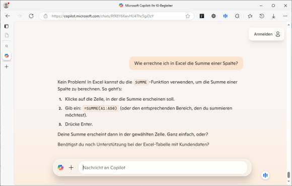 Bild 10: Wie ging das noch einmal in Excel? Fragen Sie die KI