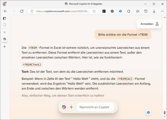 Bild 13: Die KI arbeitet als Excel-Lehrer und erklärt Ihnen unbekannte Formeln