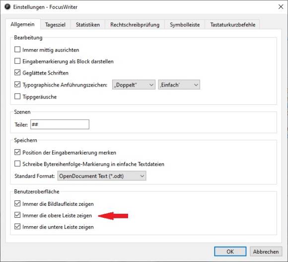Bild 2: In den Einstellungen lässt sich festlegen, welche Elemente das Tool dauerhaft anzeigen soll