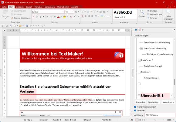 Bild 3: Textmaker ist Teil des Free Office von Softmaker. Die Optik erinnert stark an Microsoft Word