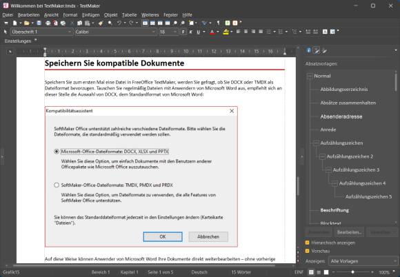 Bild 4: Bei den Dateiformaten haben Sie die Auswahl zwischen dem eigenen TMDX und dem Microsoft-Office-Format DOCX
