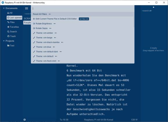 Bild 8: Das Menü erreichen Sie über das Kontextmenü. Hier lässt sich auch das Farbschema ändern