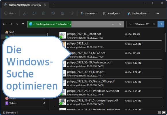 Screenshot des Windows-Explorers mit einer Suche in PDF-Dateien 