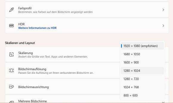 Bild 1: Stellen Sie die Auflösung Ihres Bildschirms auf die maximale empfohlene Einstellung