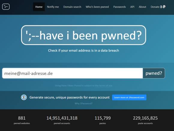 Bild 2: Prüfen Sie bei «';--have i been pwned?», ob Ihre E-Mail-Adresse und Passwörter aus Hacks bekannt sind
