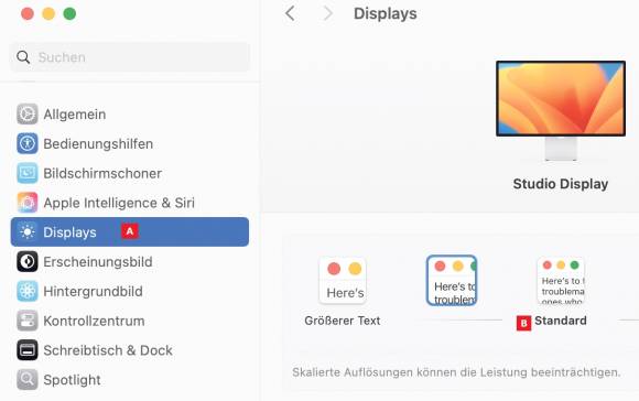 Bild 1: Die von macOS vordefinierten Skalierungen passen meistens perfekt, erst recht auf den Apple-eigenen Displays