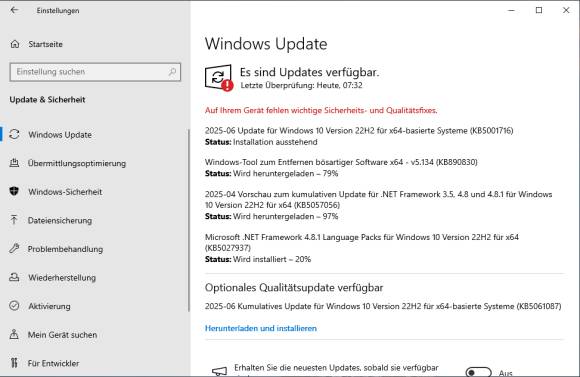 Bild 2: Der Support nähert sich dem Ende: Windows 10 erhält nur noch bis zum 14. Oktober dieses Jahres frei verfügbare Security-Updates