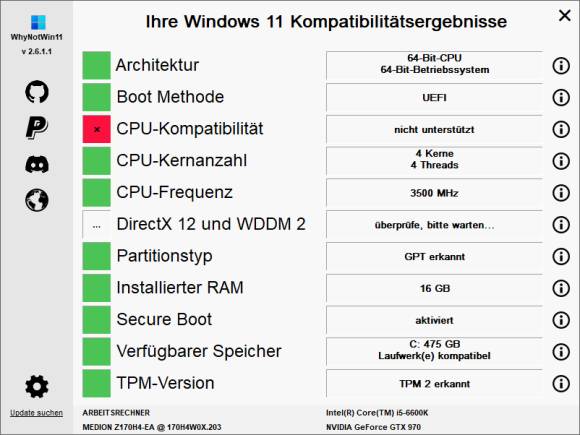 Bild 7: Informationen über unzureichende PC-Komponenten liefert die Gratis-Software WhyNotWin11