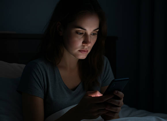 Bild 1: Vor dem Schlafen auf das Handy zu schauen, ist nicht gut für die Gesundheit.