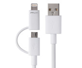 Android-Geräte mit Micro-USB-Anschluss, iPhones und iPads mit Lightning-Anschluss – einen einheitlichen Anschluss für Ladegeräte gibt's nicht. Das PNY 2in1-Kabel soll ein Kabel für alle Fälle sein.