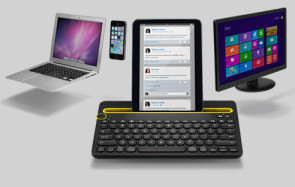 Schnelles Tippen auf jedem Gerät ermöglicht Logitechs neue Tastatur K480. Sie verbindet sich per Bluetooth mit Smartphone, Tablet und Computer und wechselt zwischen ihnen per Drehrad.   