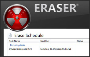 Gelöschte Dateien sind nur selten endgültig gelöscht. Das Tool Eraser überschreibt den freien Speicherplatz von Festplatten, um eine Wiederherstellung gelöschter Dateien zu verhindern. 