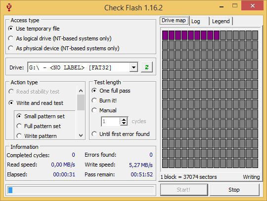 Flash-Checker: Das Programm überprüft, ob die Speicherzellen des USB-Sticks noch einwandfrei arbeiten.