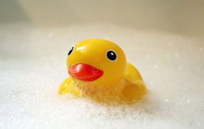 Edwin Gummi-Ente in Badewanne 