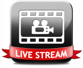 Kamera und rotes Banner auf dem Live Streaming steht