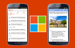 Samsung-Smartphone und Microsoft Logo 