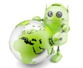 Android-Roboter mit Weltkugel