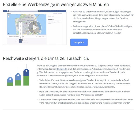 Facebook Webseite zur local awareness ad