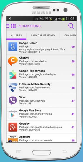 F-Secure App Permissions: Die Android-App zeigt übersichtlich an, welche installierte Anwendung welche Rechte hat.