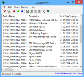 GUI von USB Deview