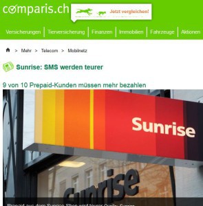 Sunrise-SMS werden teurer 