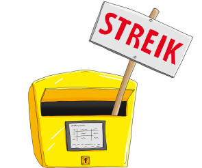 Postkasten mit Streik-Schild 