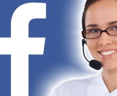 Facebook-Logo und Kundendienst-Mitarbeiterin