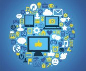 PC, Tablet und Laptop mit Social-Media-Symbolen