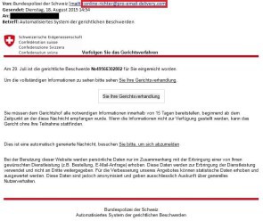 Mails mit Verlinkung auf gefälschte fedpol-Webseite 