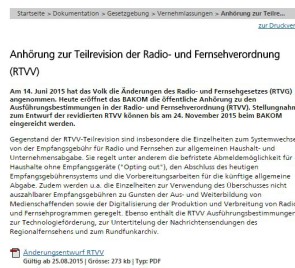 Teilrevision der Radio- und Fernsehverordnung (RTVV) 