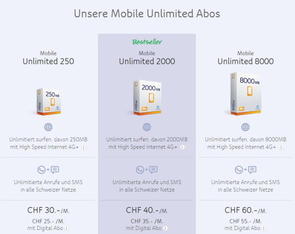 Neue Mobile Unlimited Abos bei upc cablecom 
