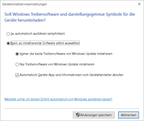 Geräteinstallationseinstellungen in Windows 10