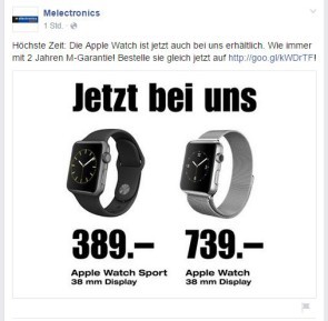 Apple Watch nun auch bei Melectronics 