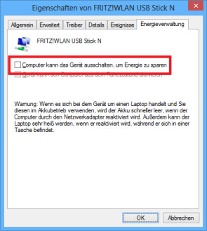 Energieeinstellungen WLAN-Adapter